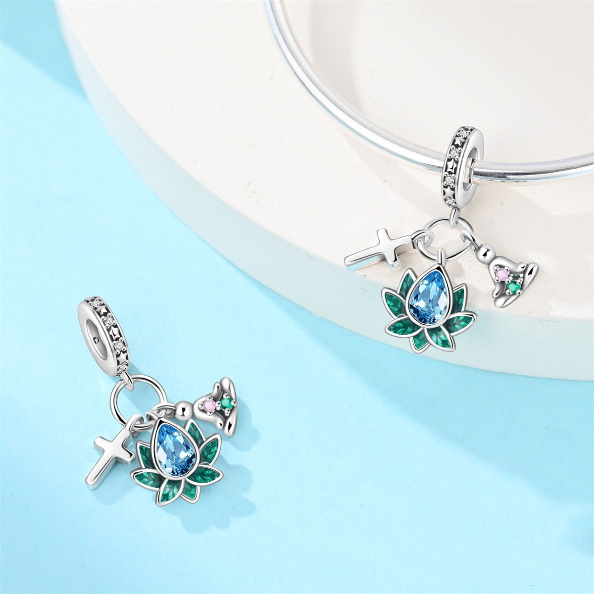 Women's Silver Plated Lotus Pendant for Bracelet or Necklace
